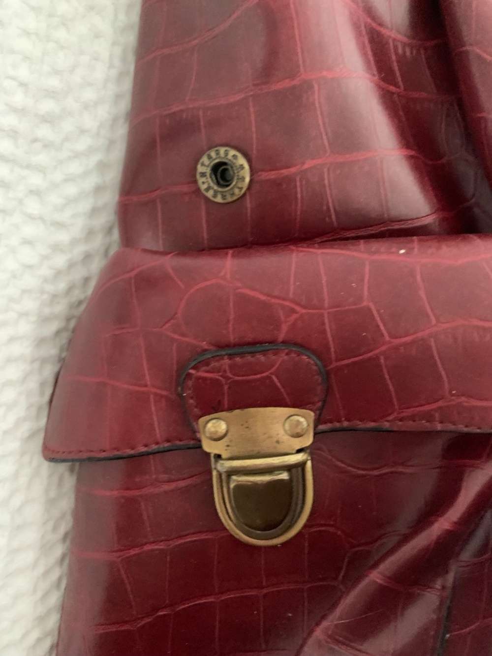 Bueno Red Tote Bag | Burgundy Textured Leather Tote | Dual Handles Gold Hardware - Picture 12 of 12